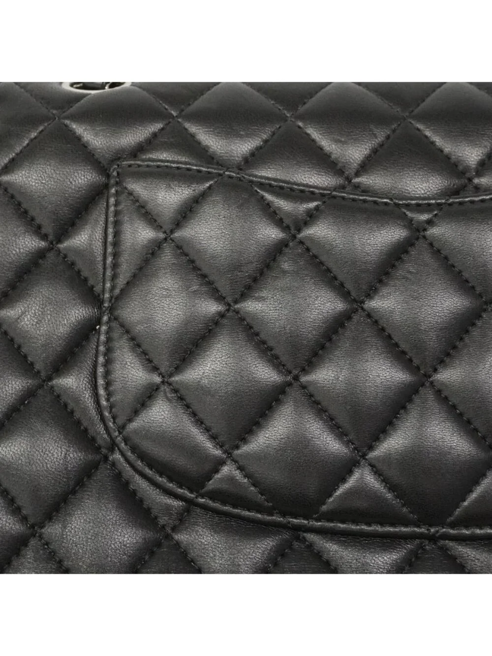 Chanel Shoulder Bag Quilted Lambskin Black Silver